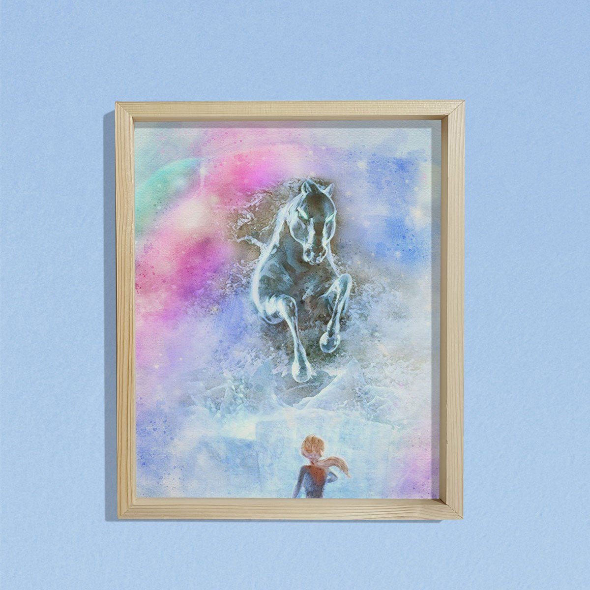 Doğal Çam Çerçeveli Bebek ve Çocuk Odası Duvar Tablosu Frozen Hourse