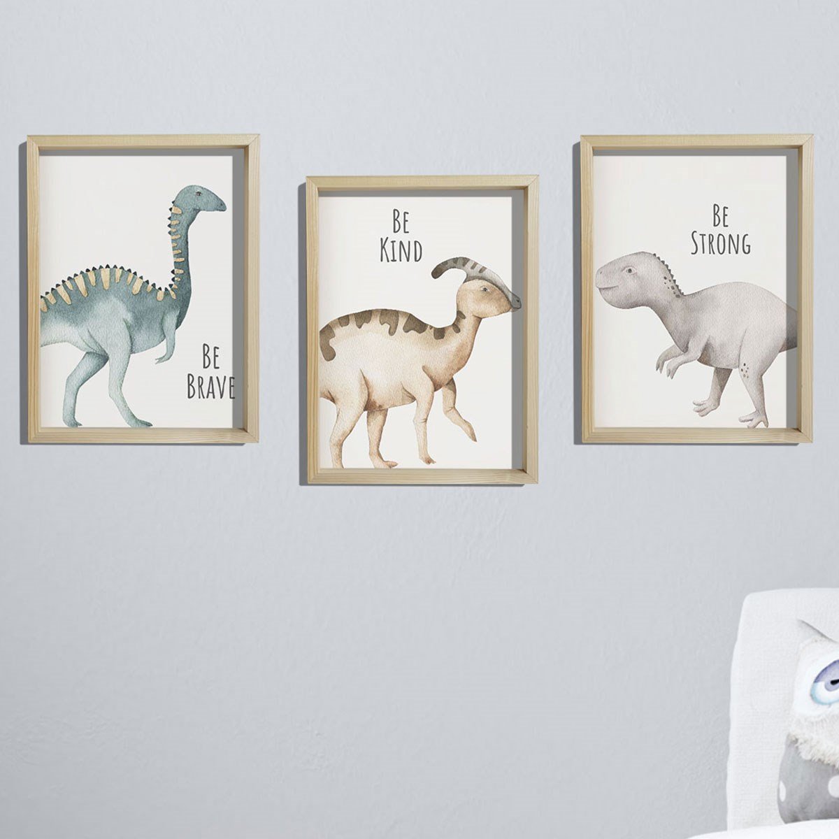 Doğal Çam Çerçeveli Bebek ve Çocuk Odası Duvar Tablosu Dinazorlar