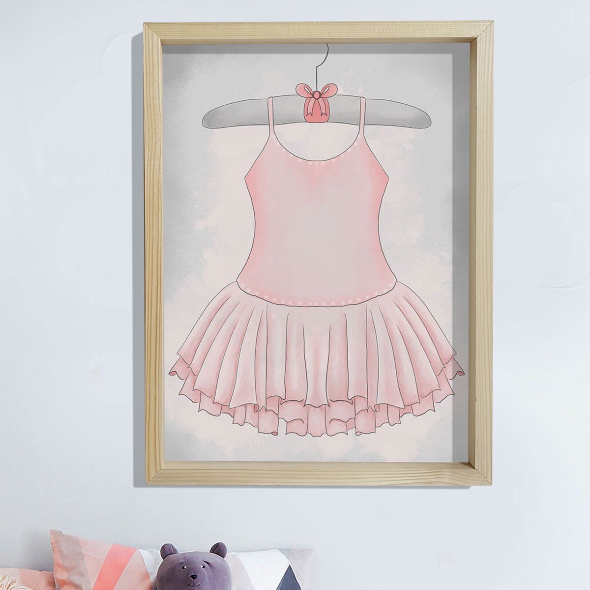 Doğal Çam Çerçeveli Bebek ve Çocuk Odası Duvar Tablosu Balerin Elbisesi