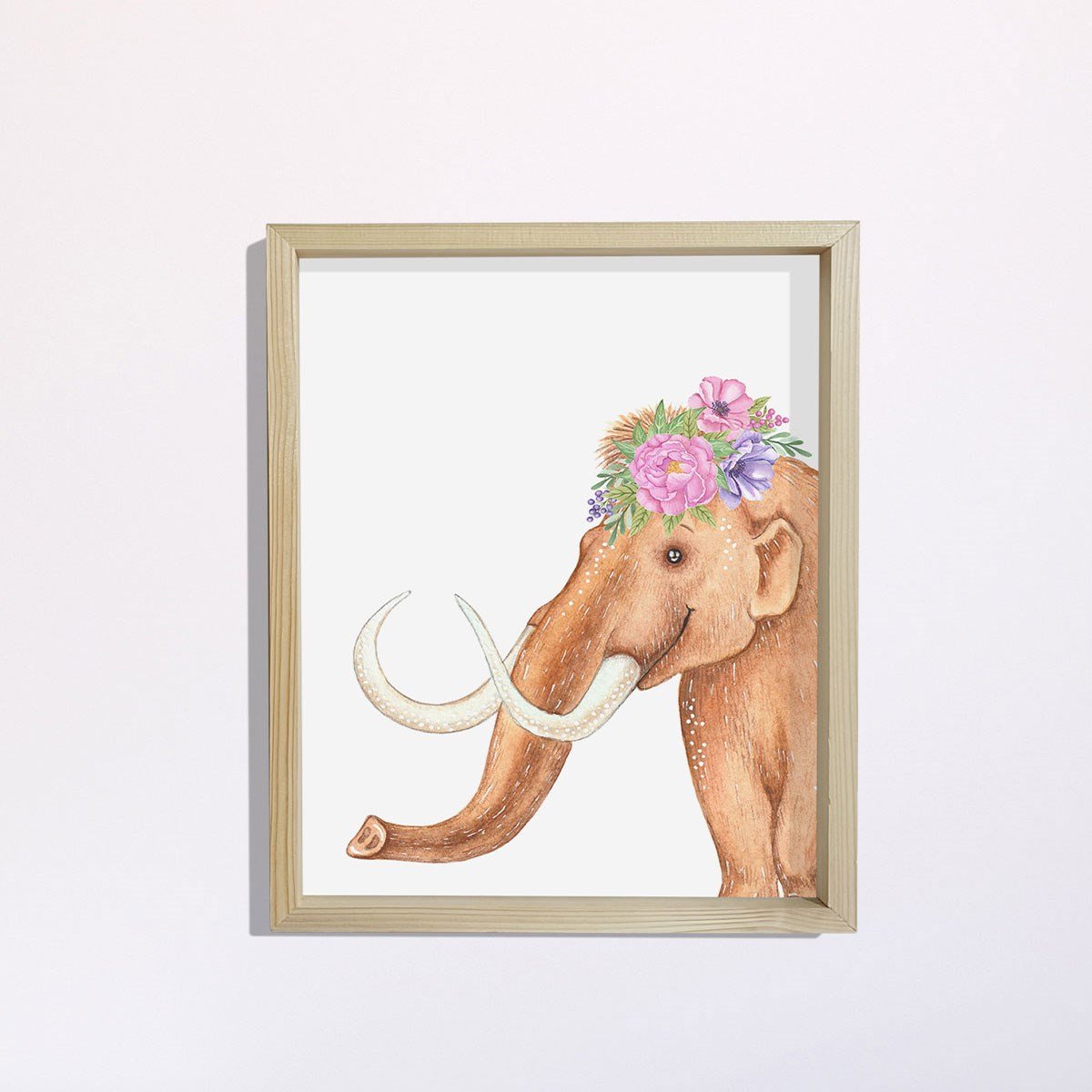 Doğal Çam Çerçeveli Bebek ve Çocuk Odası Duvar Tablosu Çiçekli Şirin Dinazor