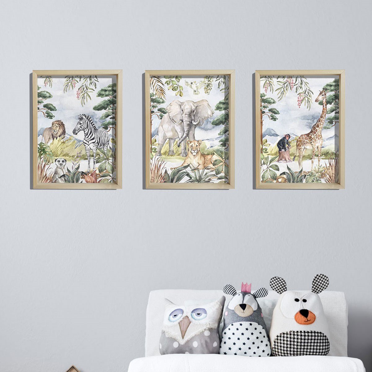 Doğal Çam Çerçeveli Bebek ve Çocuk Odası Duvar Tablosu Ormanda Hahşi Yaşam