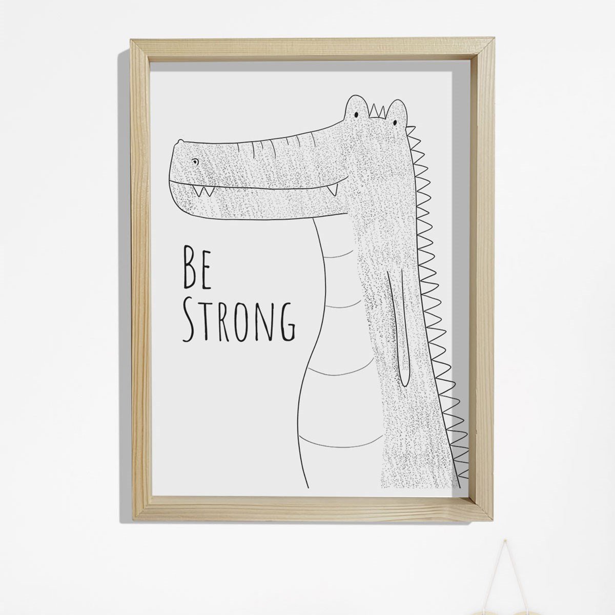 Doğal Çam Çerçeveli Bebek ve Çocuk Odası Duvar Tablosu Güçlü Ol - Timsah