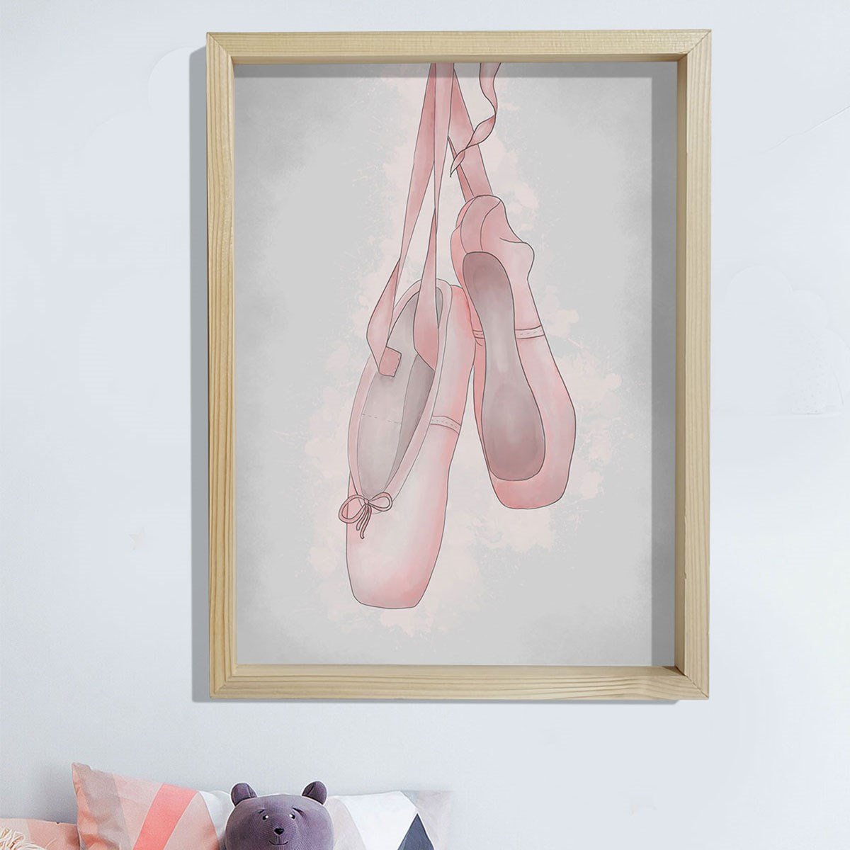 Doğal Çam Çerçeveli Bebek ve Çocuk Odası Duvar Tablosu Balerin Point