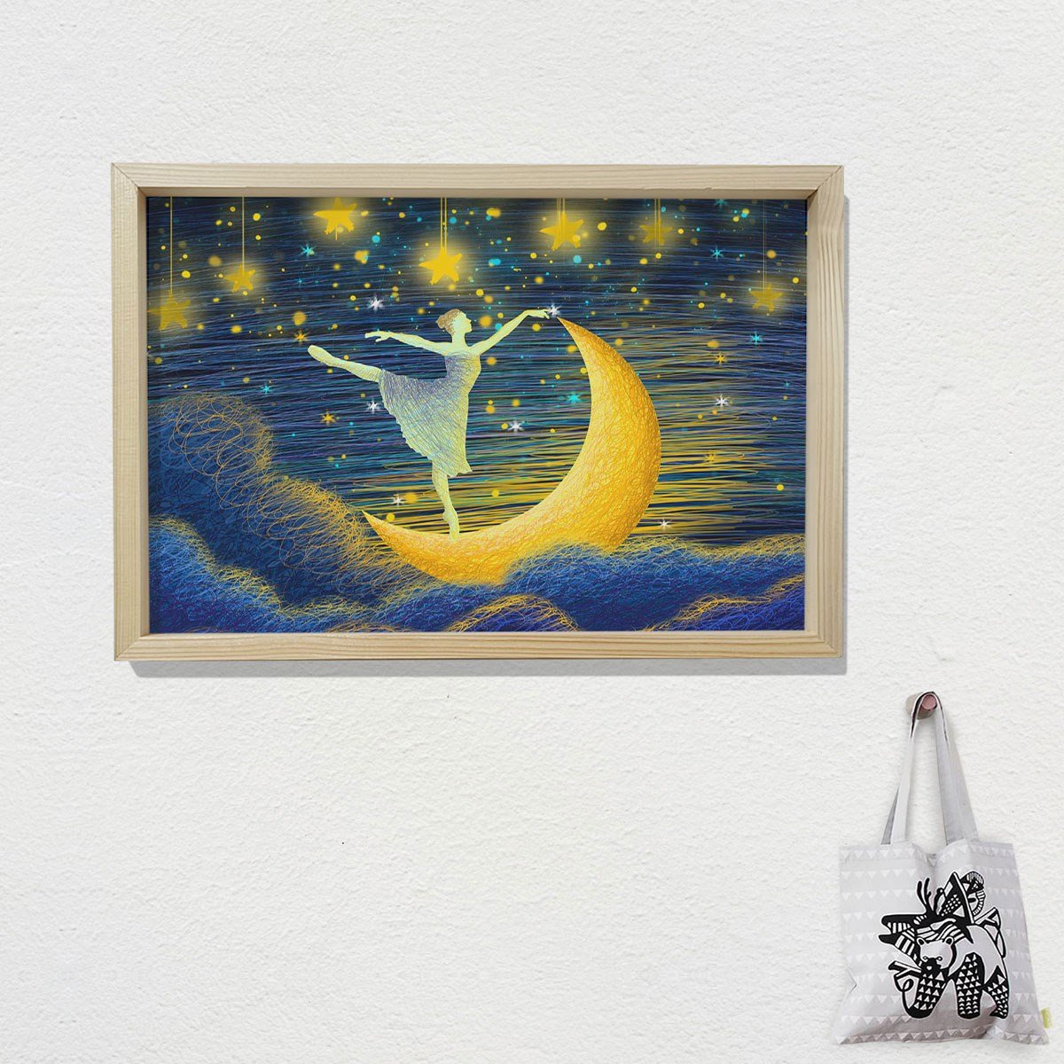 Doğal Çam Çerçeveli Bebek ve Çocuk Odası Duvar Tablosu Balerin Rüyası