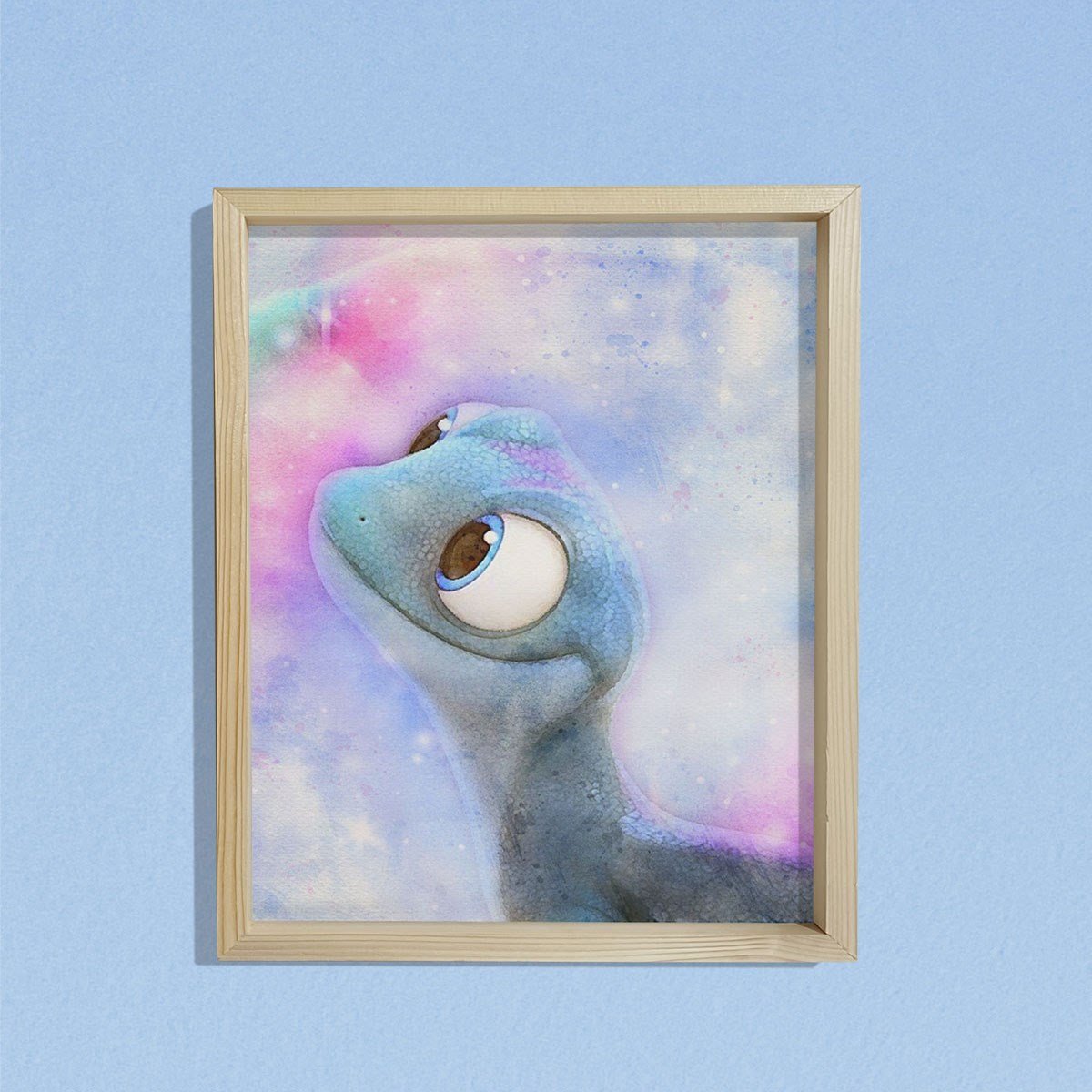 Doğal Çam Çerçeveli Bebek ve Çocuk Odası Duvar Tablosu Şirin Kaplumbağa