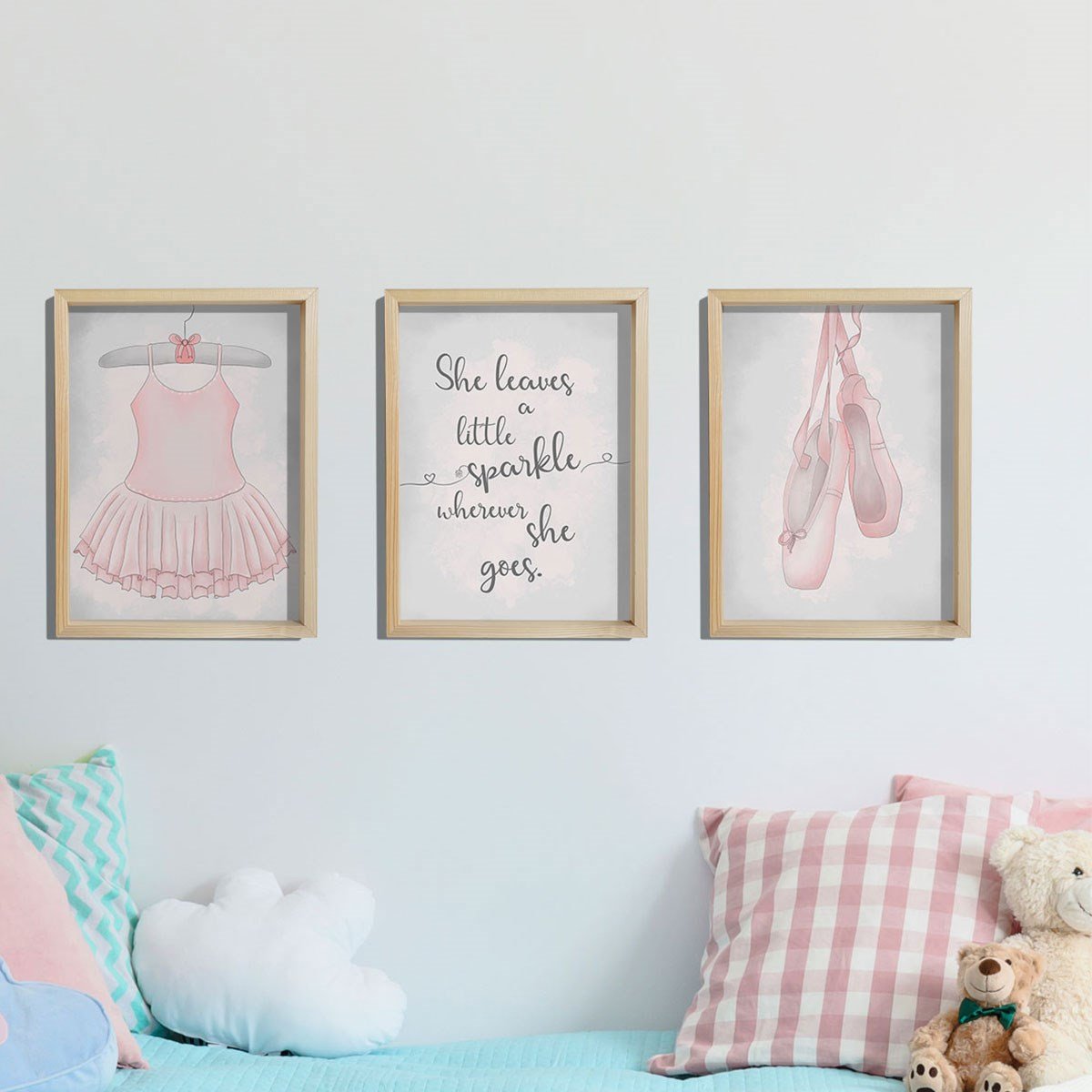 Doğal Çam Çerçeveli Bebek ve Çocuk Odası Duvar Tablosu Balerin Günlüğü