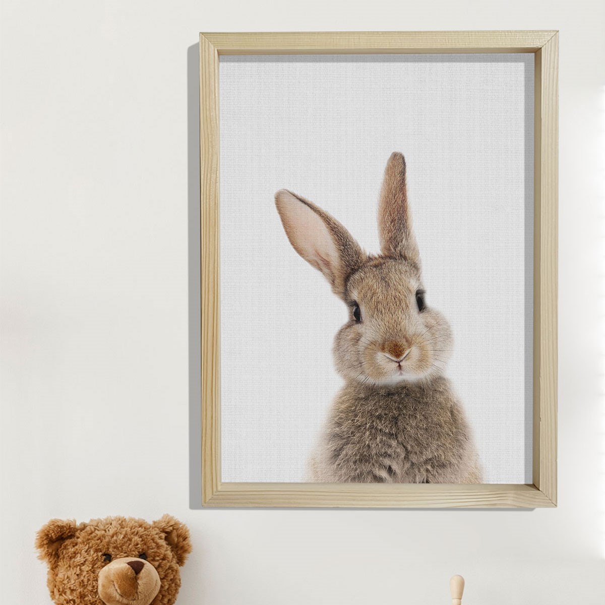 Doğal Çam Çerçeveli Bebek ve Çocuk Odası Duvar Tablosu Tavşan