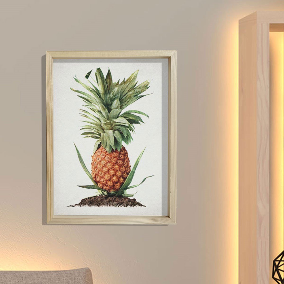 Doğal Çam Çerçeveli Duvar Tablosu Ananas