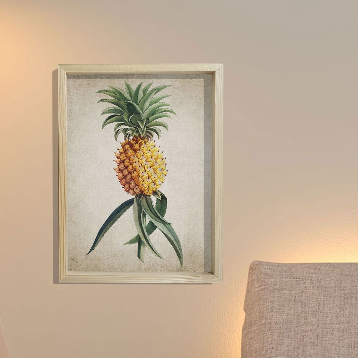 Doğal Çam Çerçeveli Duvar Tablosu Antik Ananas