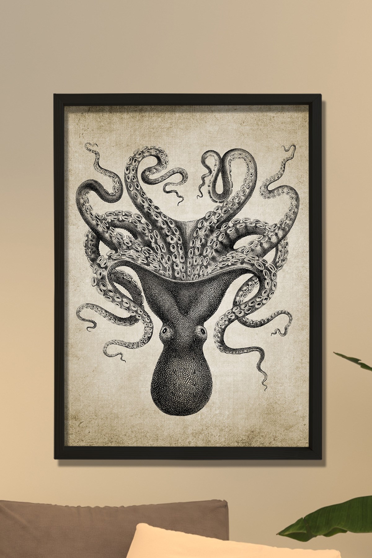 Doğal Çam Çerçeveli Duvar Tablosu Antik Kraken