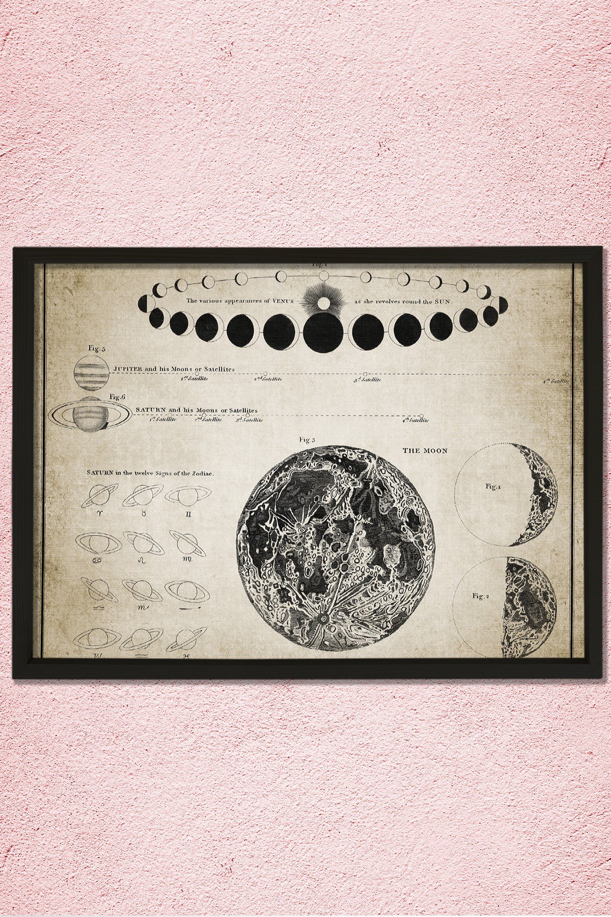 Doğal Çam Çerçeveli Duvar Tablosu Ay ve Astronomi Bilimi