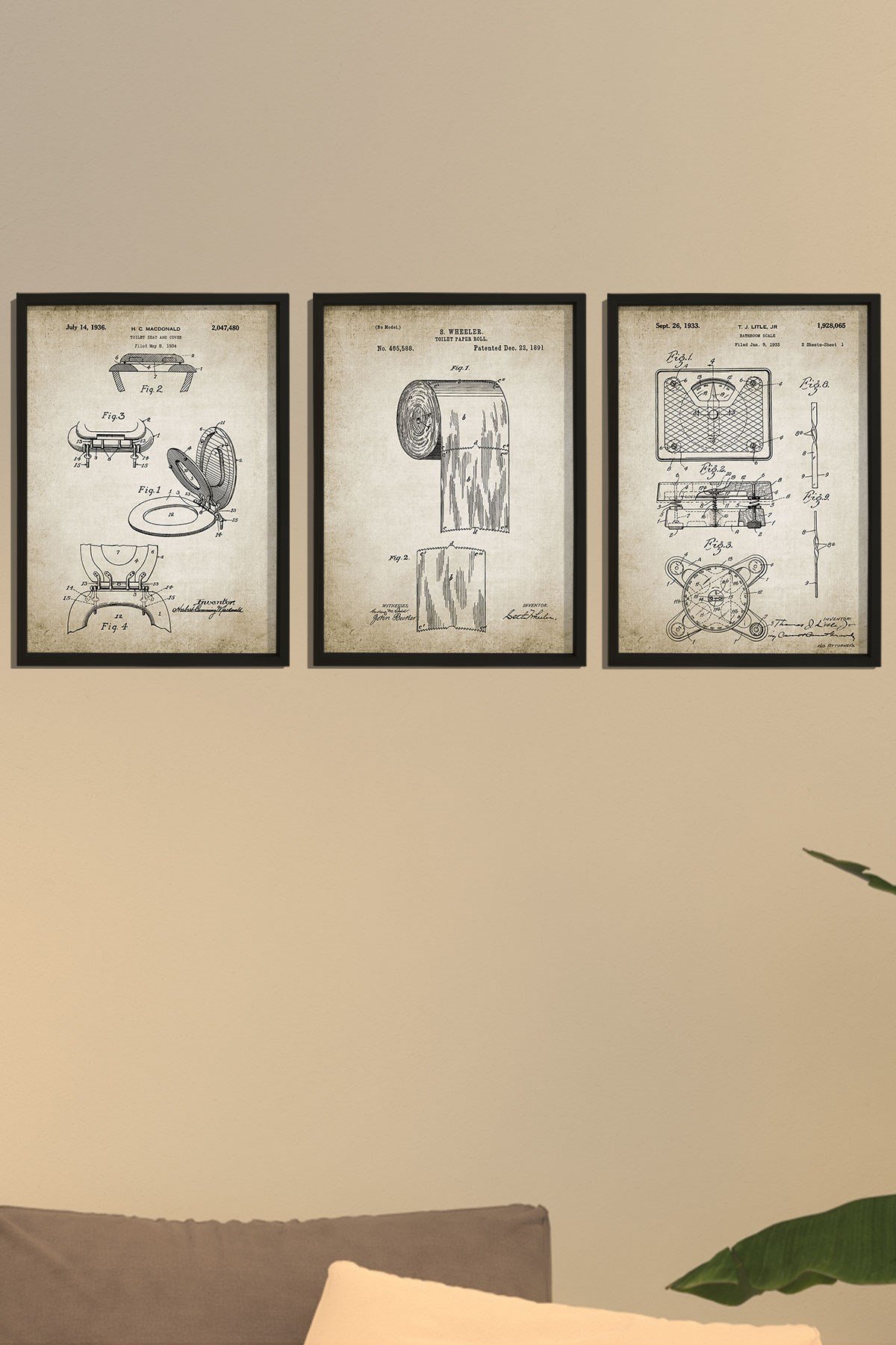 Doğal Çam Çerçeveli Duvar Tablosu Duvar Tablosu Antik Banyo Patentleri 1891