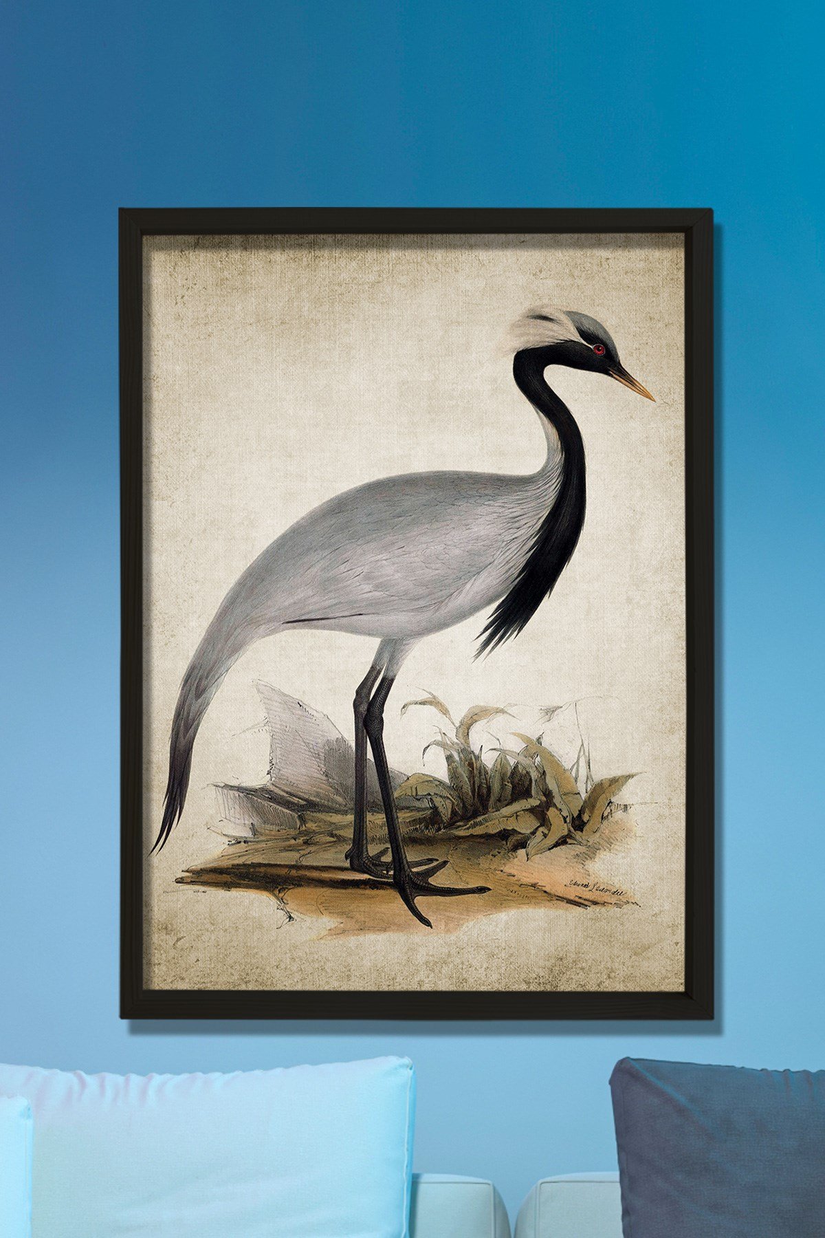 Doğal Çam Çerçeveli Duvar Tablosu Turna Kuşu