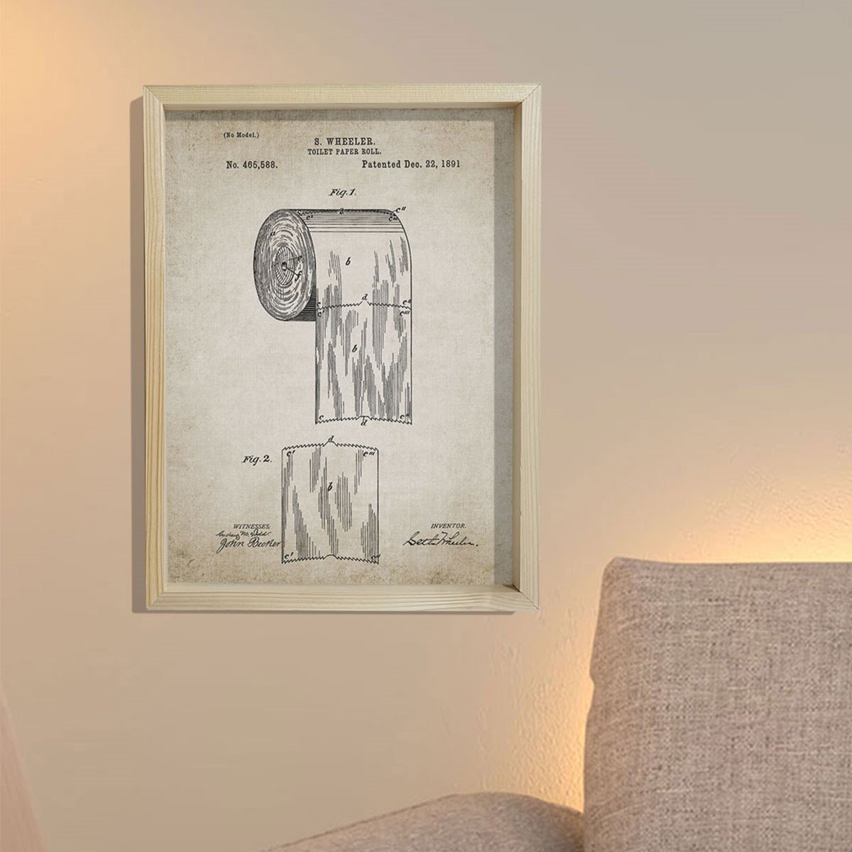 Doğal Çam Çerçeveli Duvar Tablosu Tuvalet Kağıdı Rulo Patent 1891