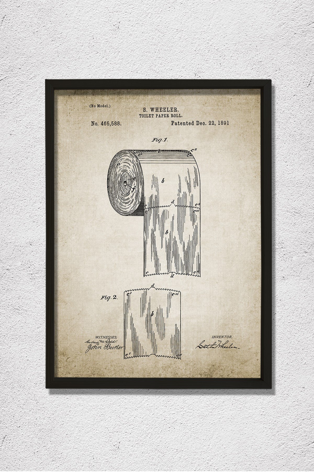 Doğal Çam Çerçeveli Duvar Tablosu Tuvalet Kağıdı Rulo Patent 1891