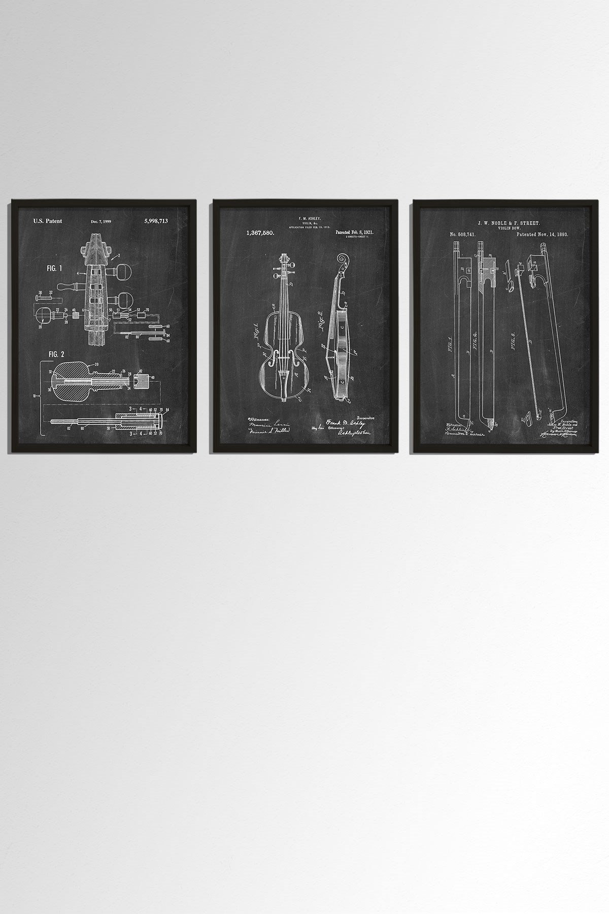 Doğal Çam Çerçeveli Müzik Odası Duvar Tablosu Antik Keman Tasarımı Patent Seti 1893