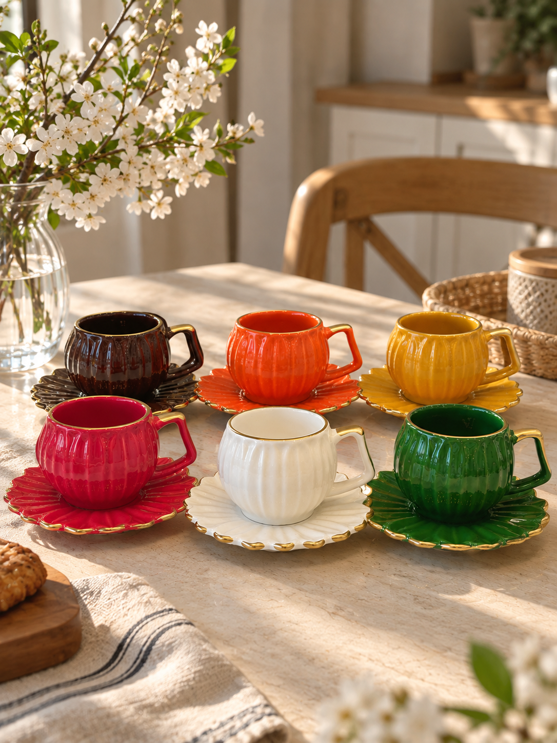  6lı Daisy Flora Kahve Fincanı Renkli