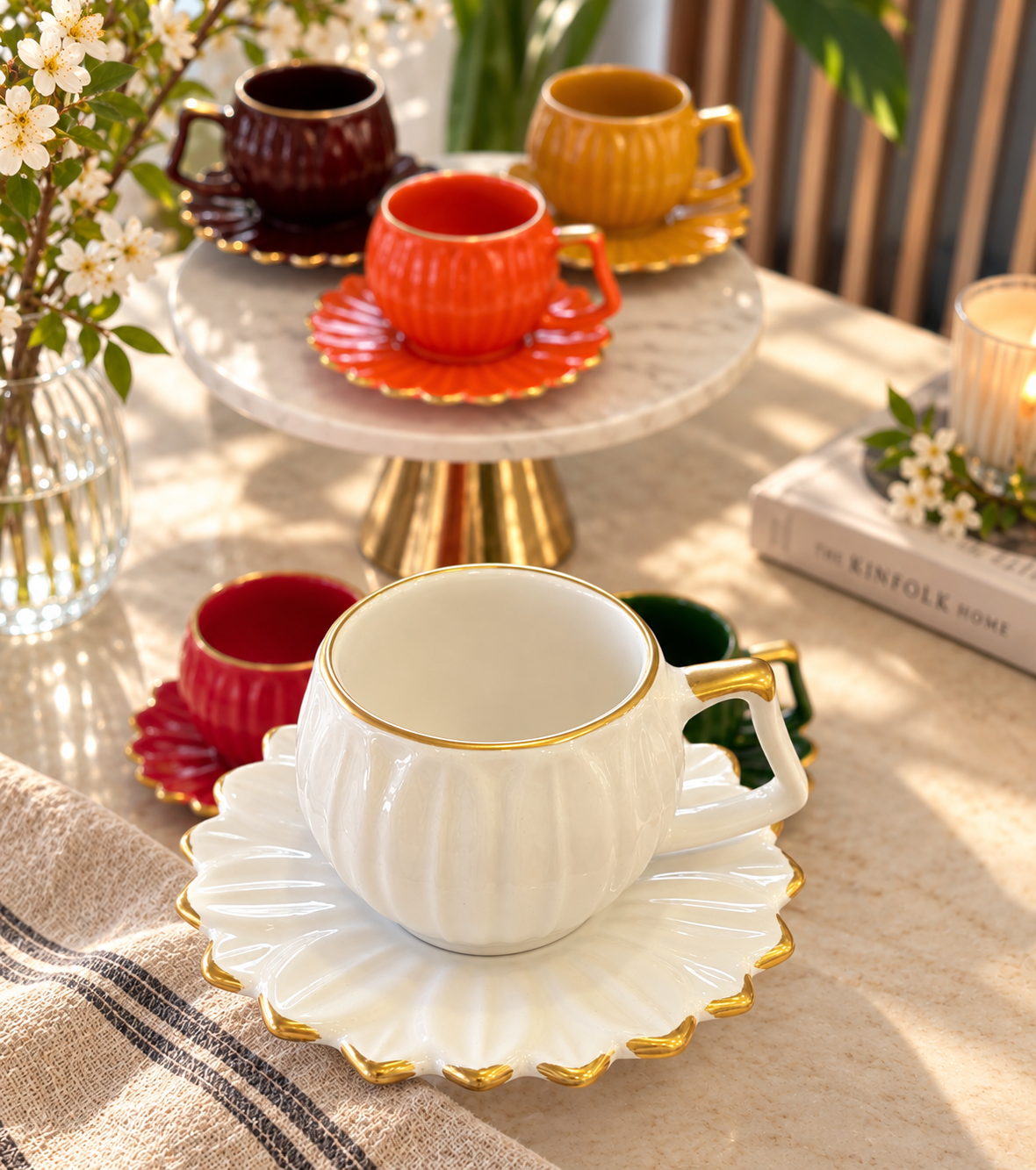  6lı Daisy Flora Kahve Fincanı Renkli