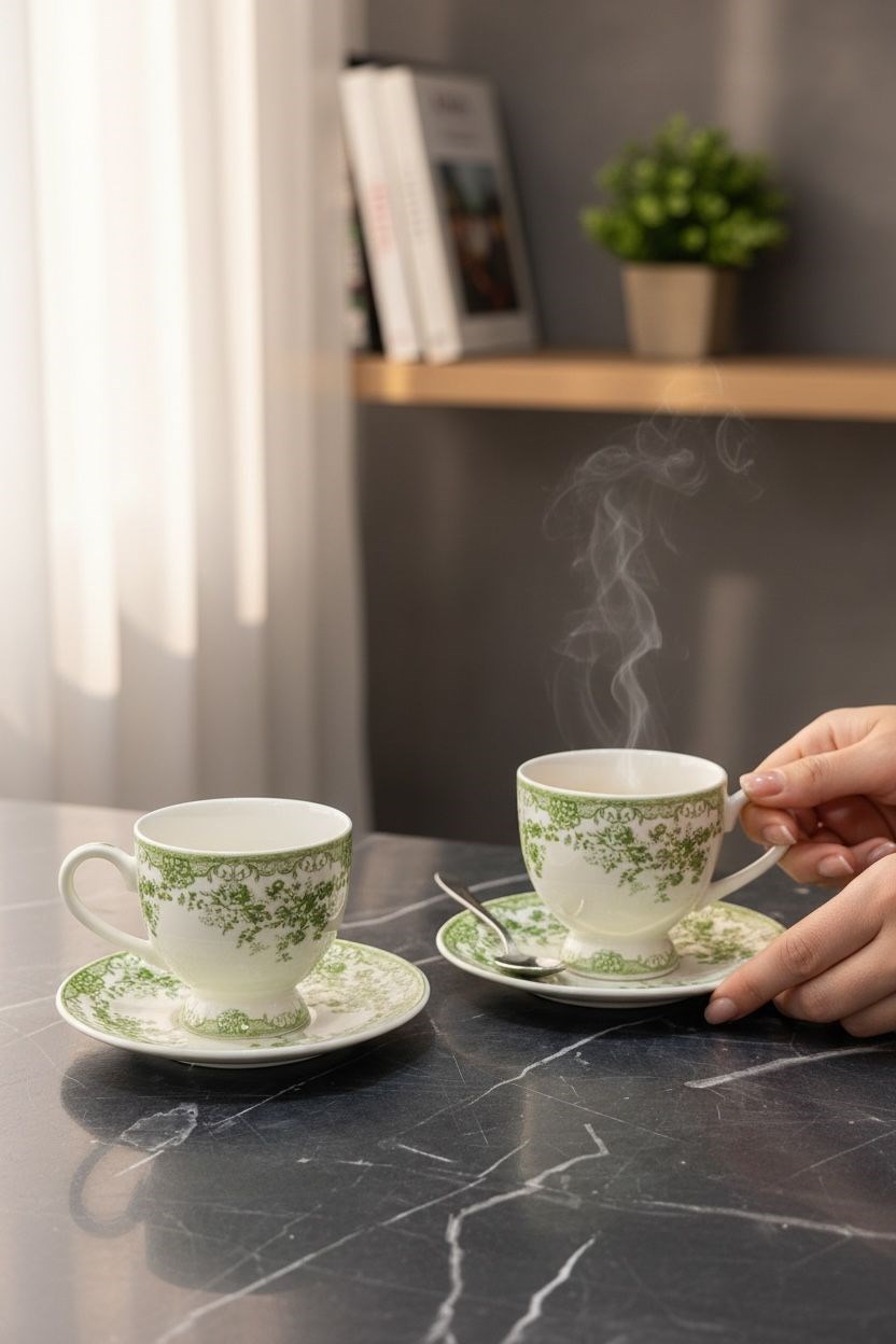 2 Kişilik Vintage Green Kahve Fincanı