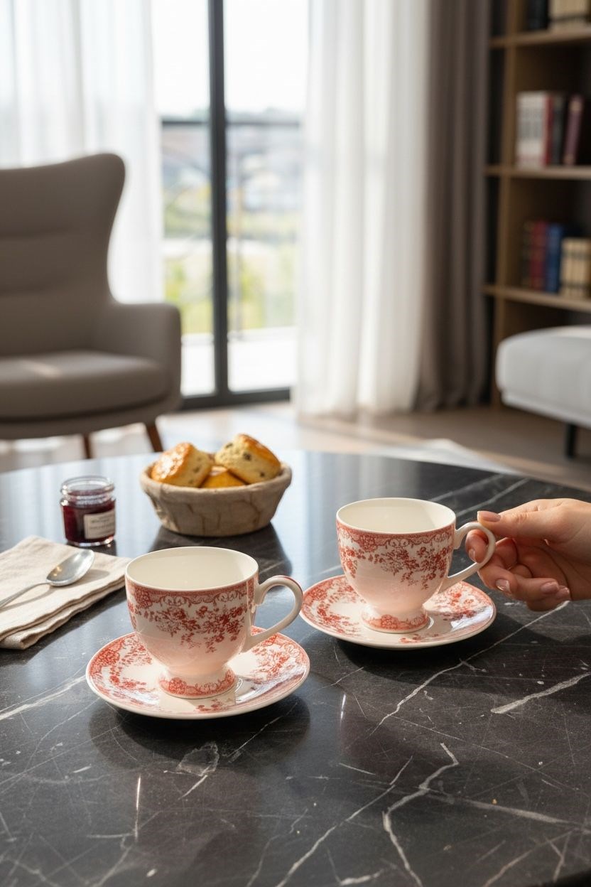 2 Kişilik Vintage Red Kahve Fincanı