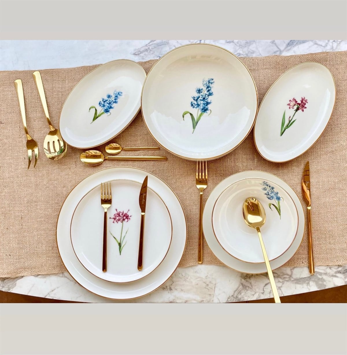 27 Parça Porselen Pure Fleur Yemek Takımı