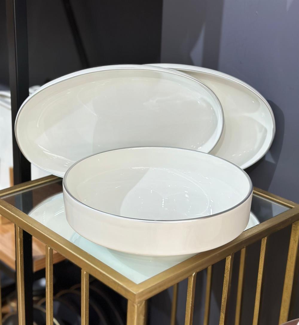 3'lü İstanbul Modern Silver Salata Kayık Kase Seti