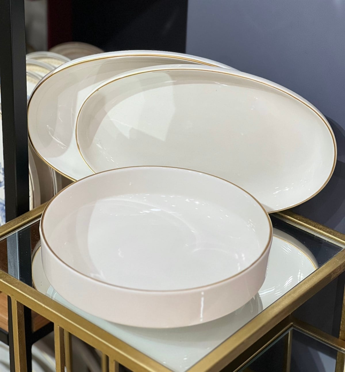 3'lü Modern Gold Salata Kayık Kase Seti