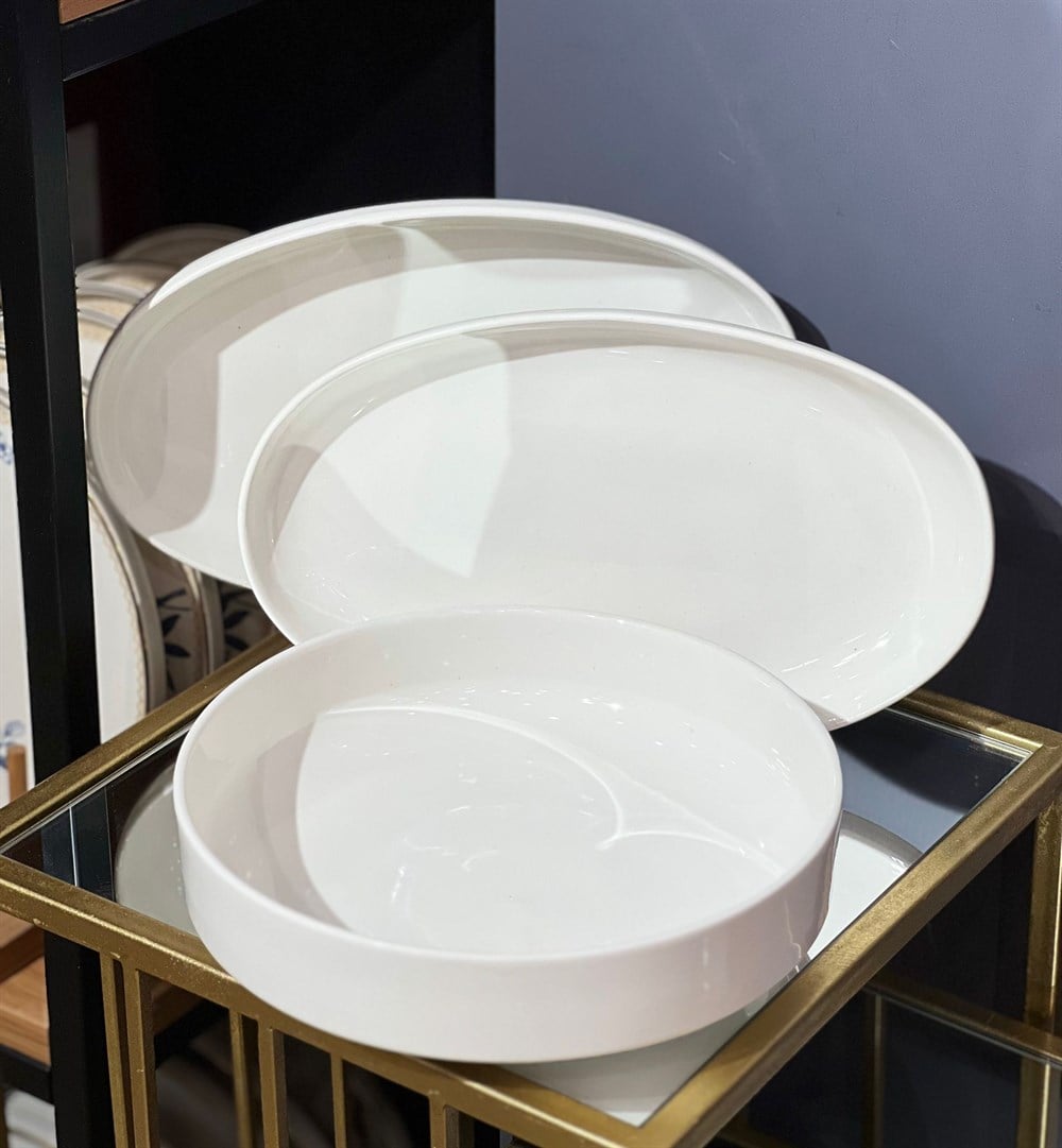 3'lü Modern Sade Salata Kayık Kase Seti
