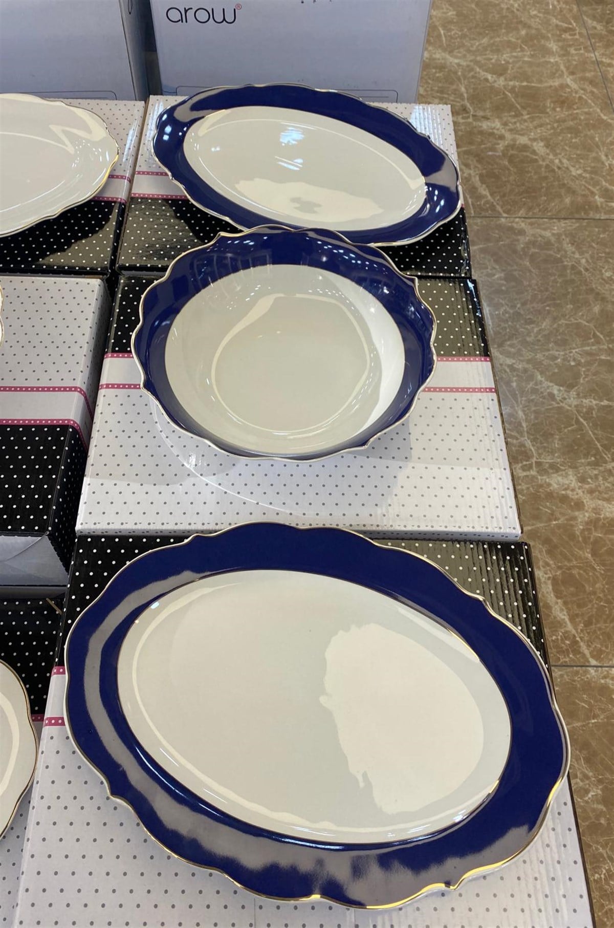 3'lü Porselen Salata Kayık Kase Seti Lacivert