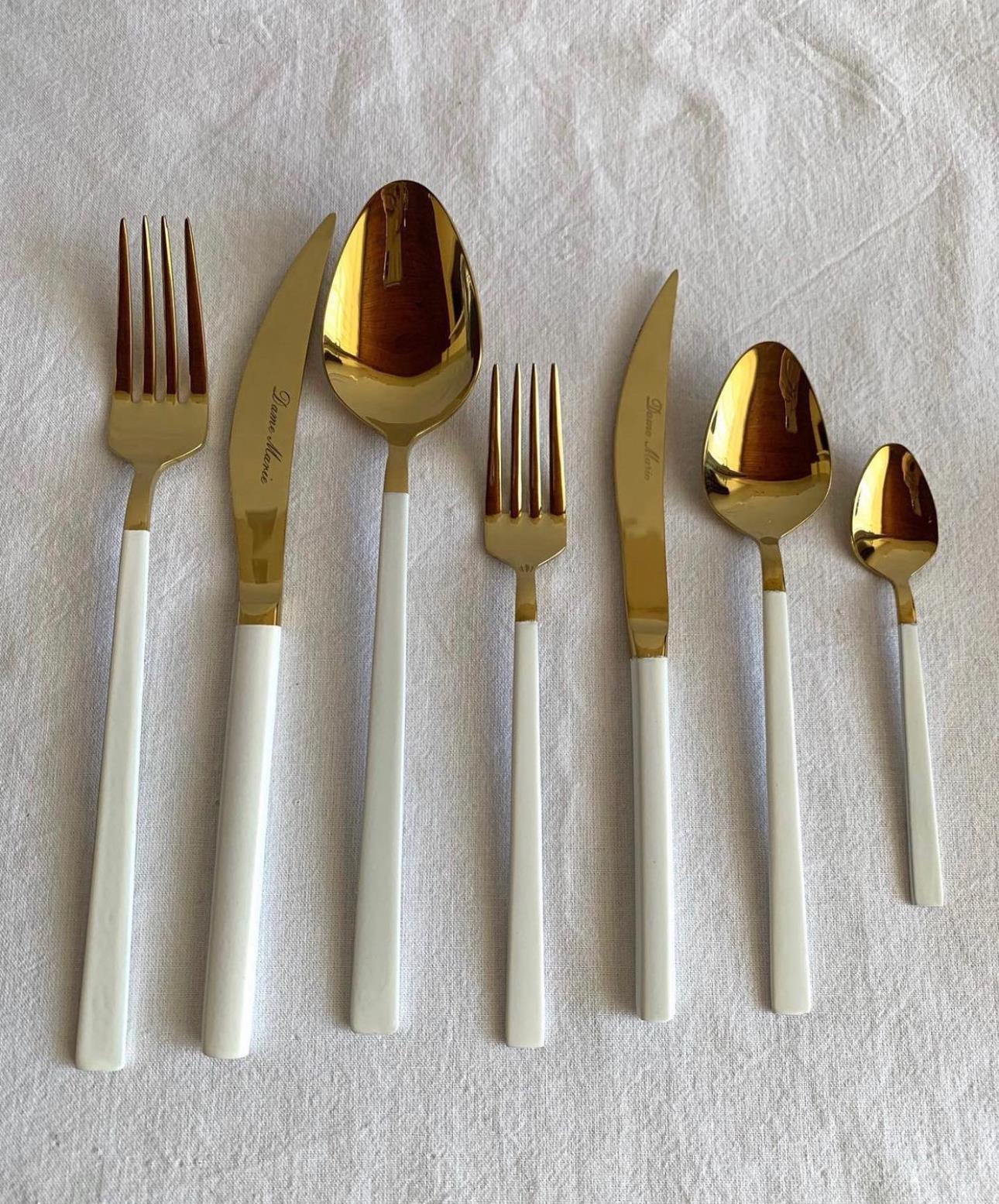 42 Parça Picasa Çatal Kaşık Bıçak Seti Mat Gold Beyaz