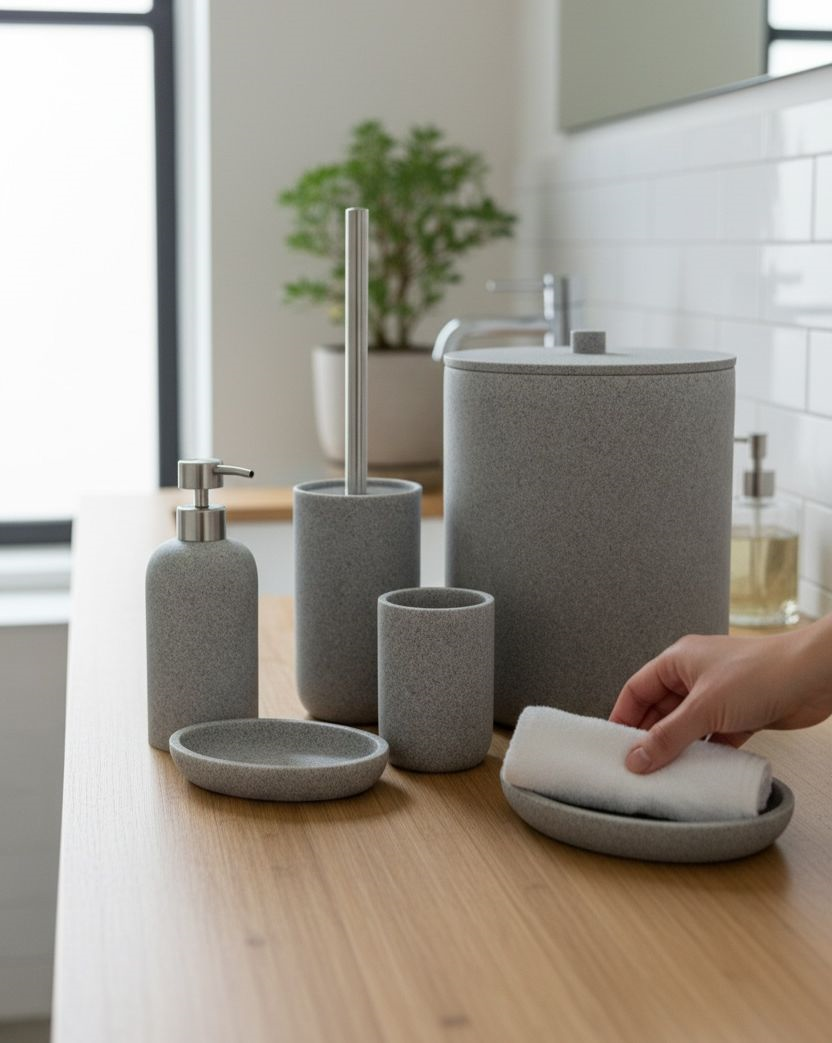 5 Parça Lüx Laduree Maris Gri Banyo Seti