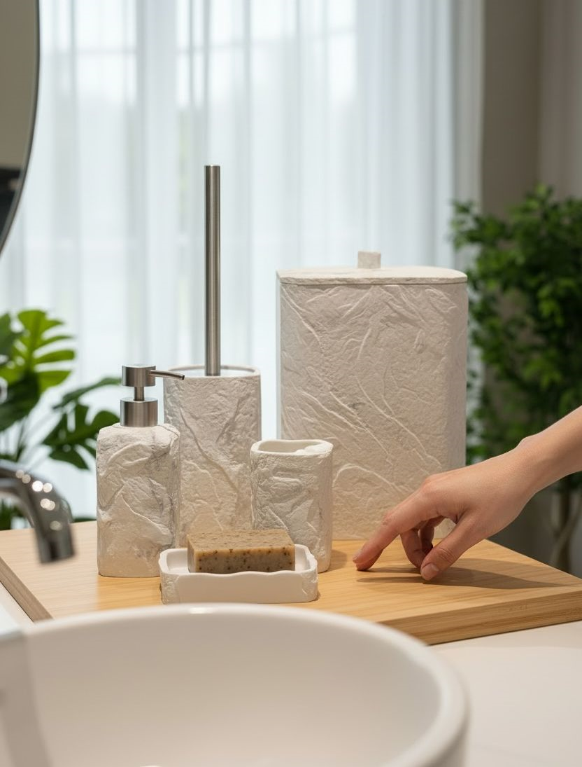 5 Parça Lüx Laduree Stonea Beyaz Silver Banyo Seti