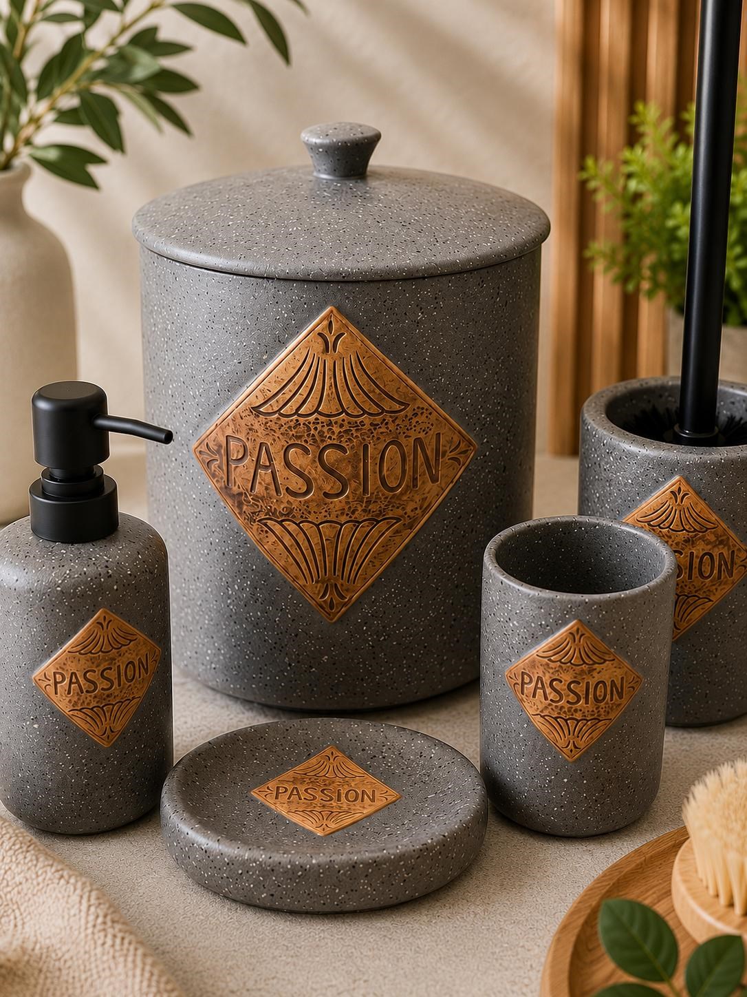5 Parça Vilya Collection Lüx  Gray Banyo Seti