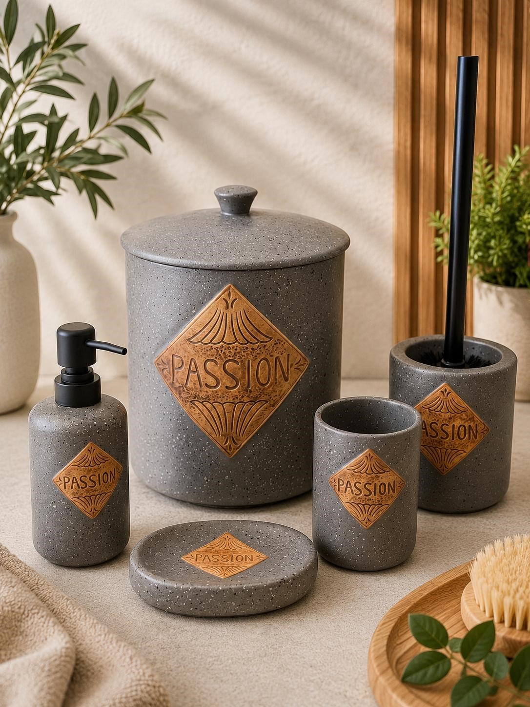 5 Parça Vilya Collection Lüx  Gray Banyo Seti