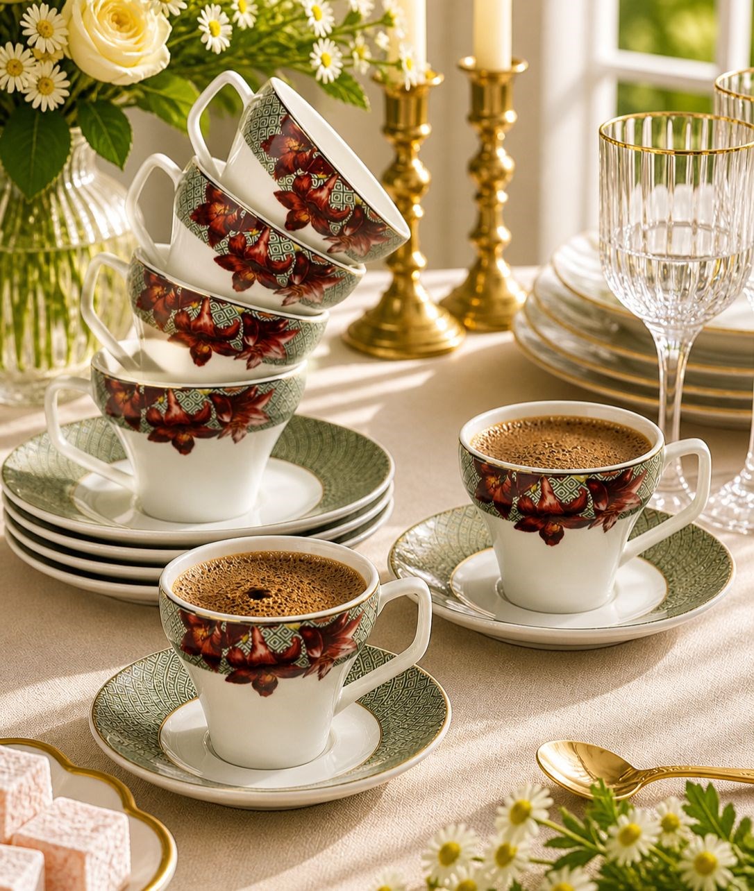 6 Kişilik Porselen Exotic Frame Kahve Fincanı