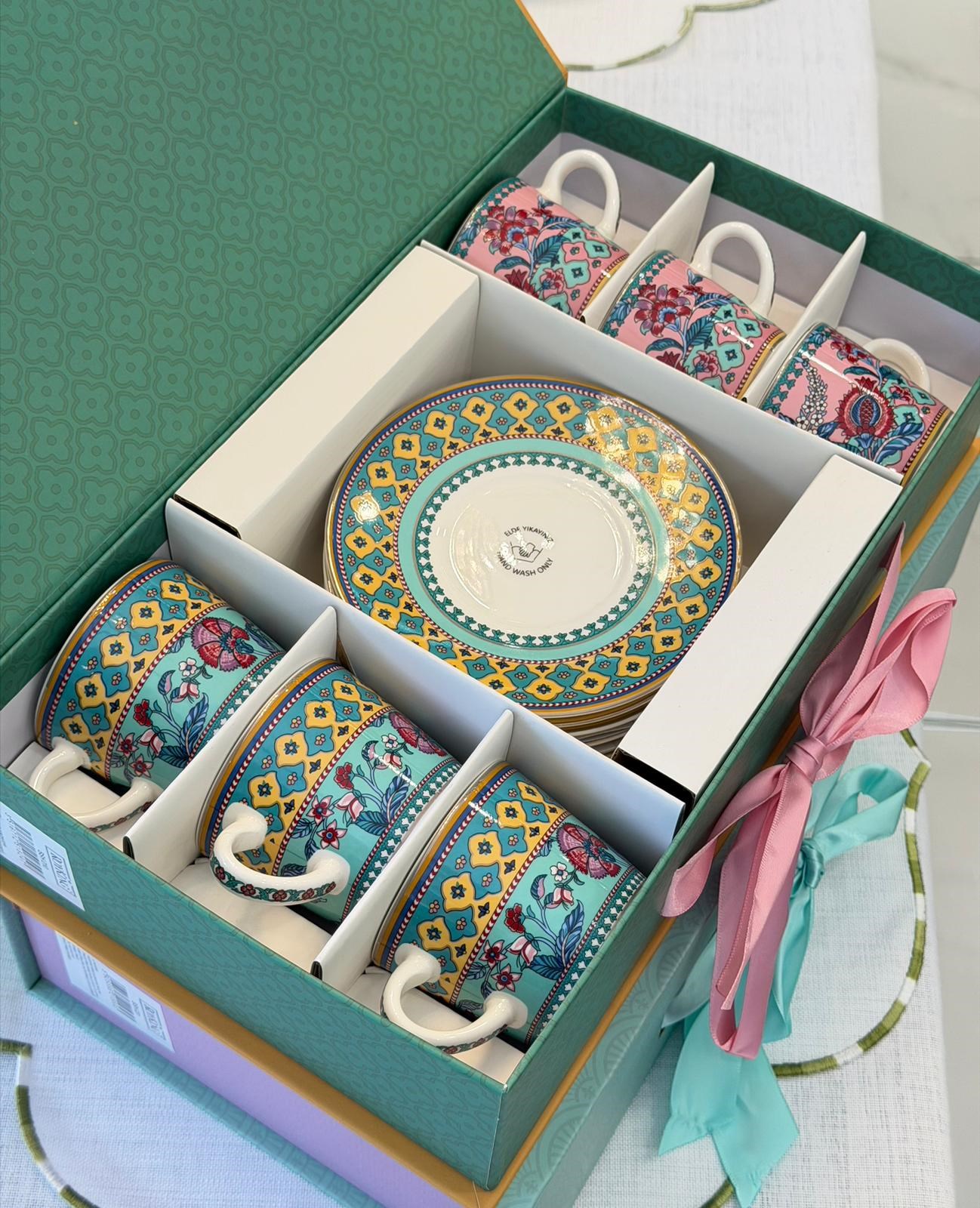 6 Kişilik Porselen Flower Of Life Kahve Fincanı 100 ML