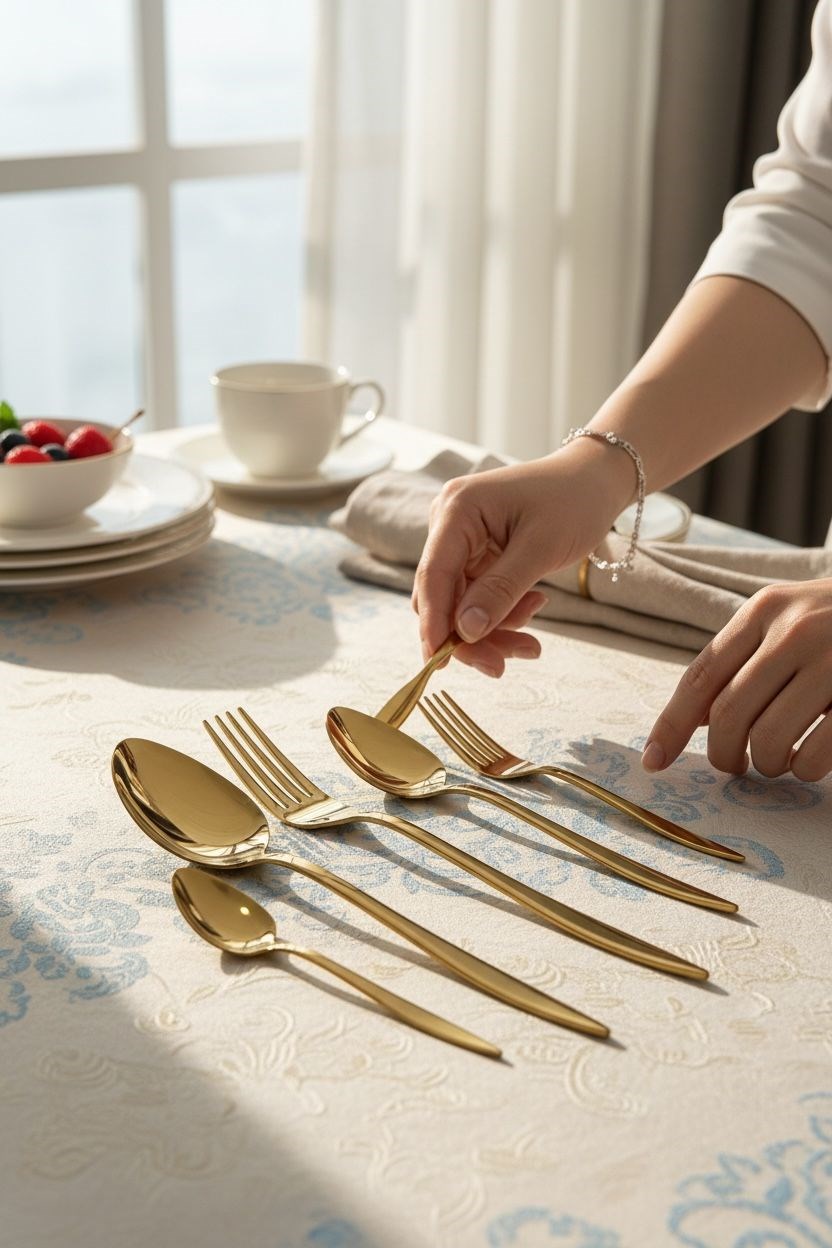 60 Parça 12 Kişilik  Luis Titanyum Gold Çatal Kaşık Seti 