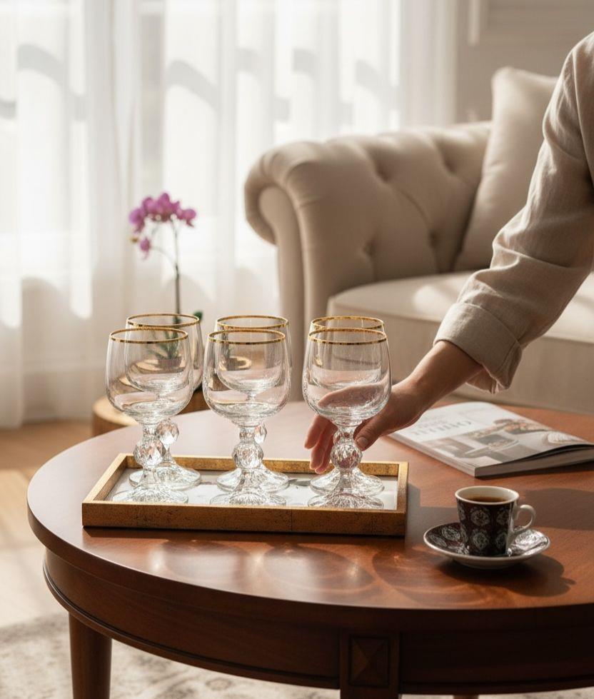 6lı Bohemia Kristal Sterna Gold Kahve Yanı Kadehi