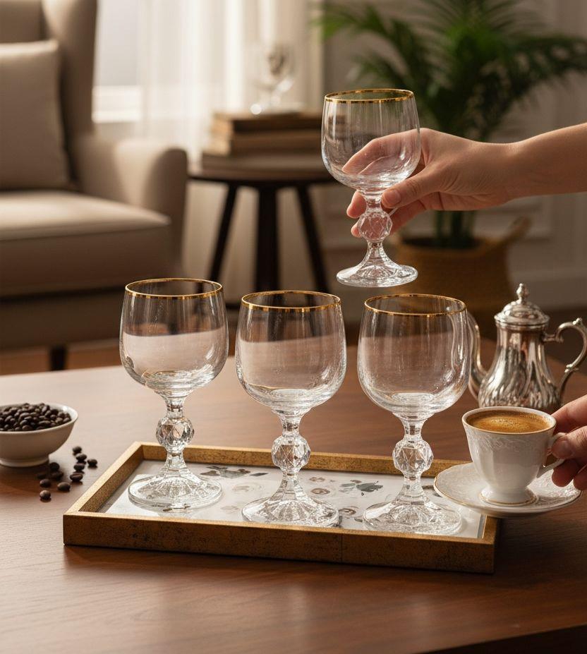 6lı Bohemia Kristal Sterna Gold Kahve Yanı Kadehi