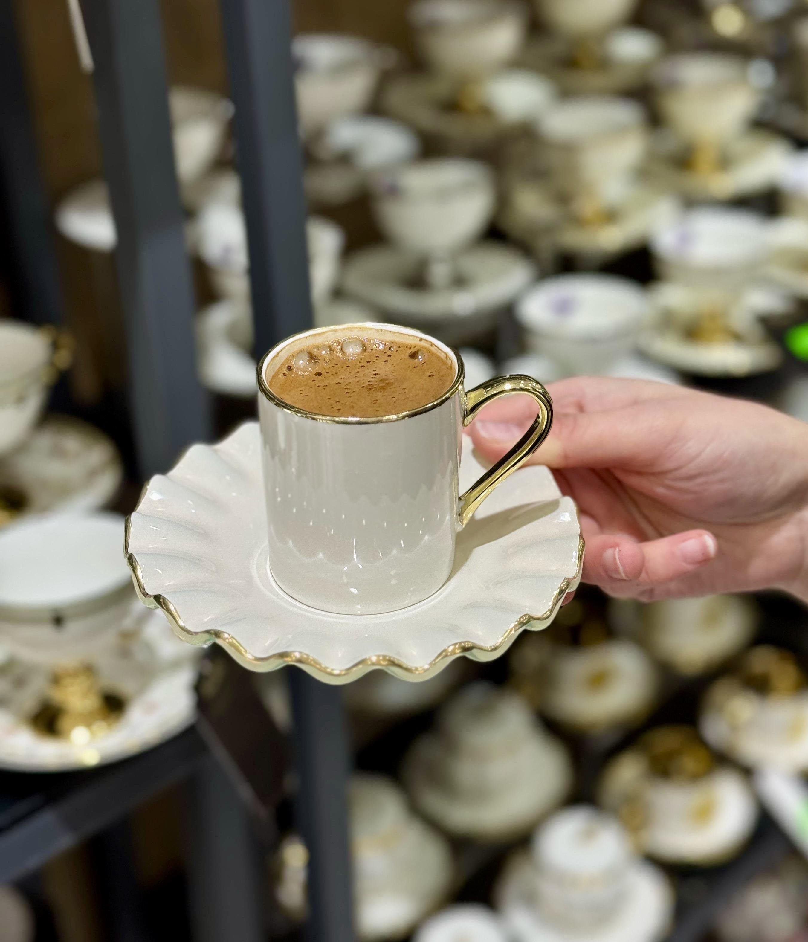 6lı Glore Nihavent Krem Gold Solid Kahve Fincanı Seti