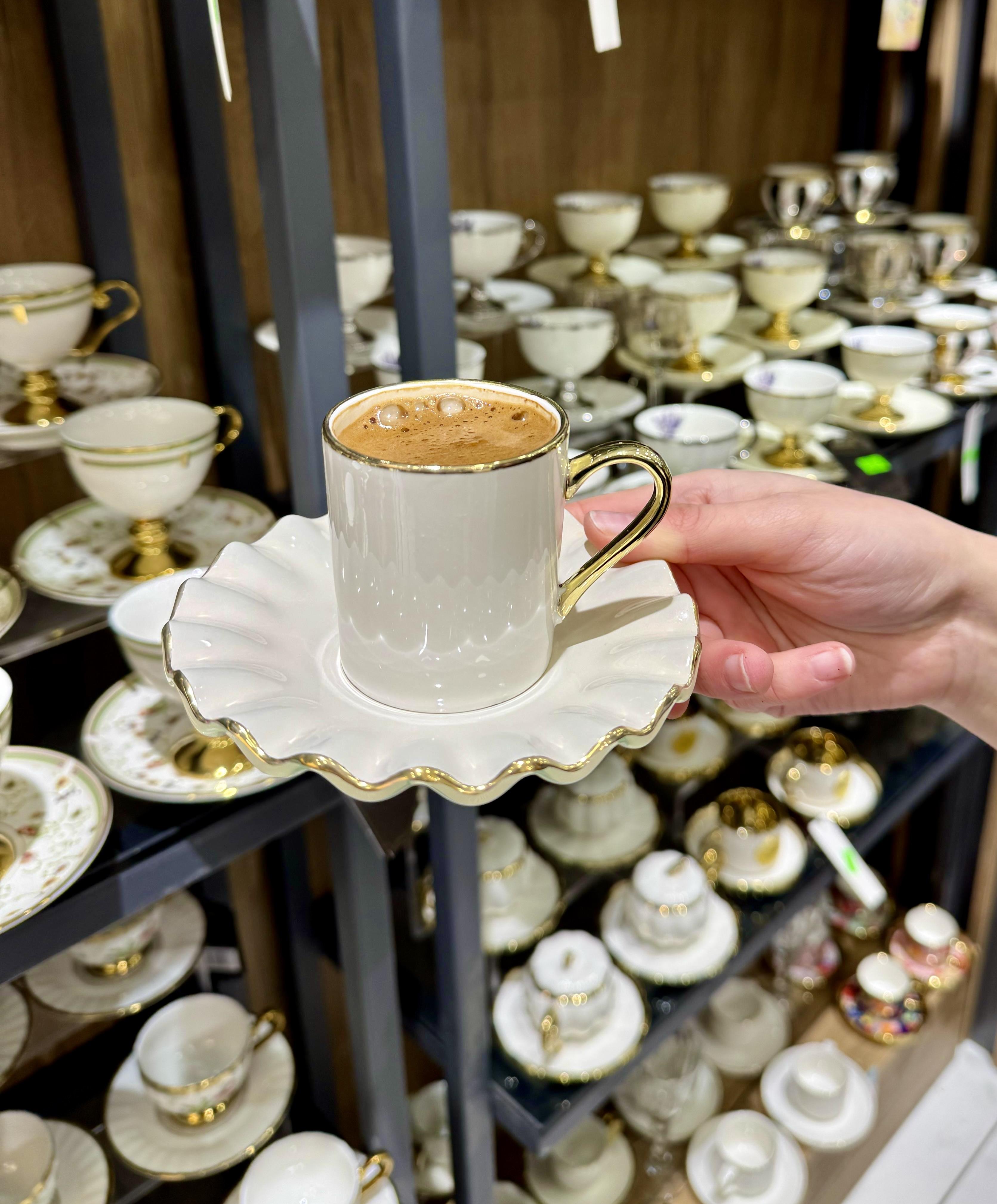 6lı Glore Nihavent Krem Gold Solid Kahve Fincanı Seti