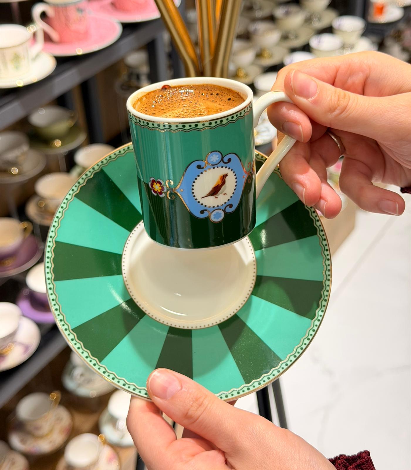 6lı Porselen Green Bird Kahve Fincanı