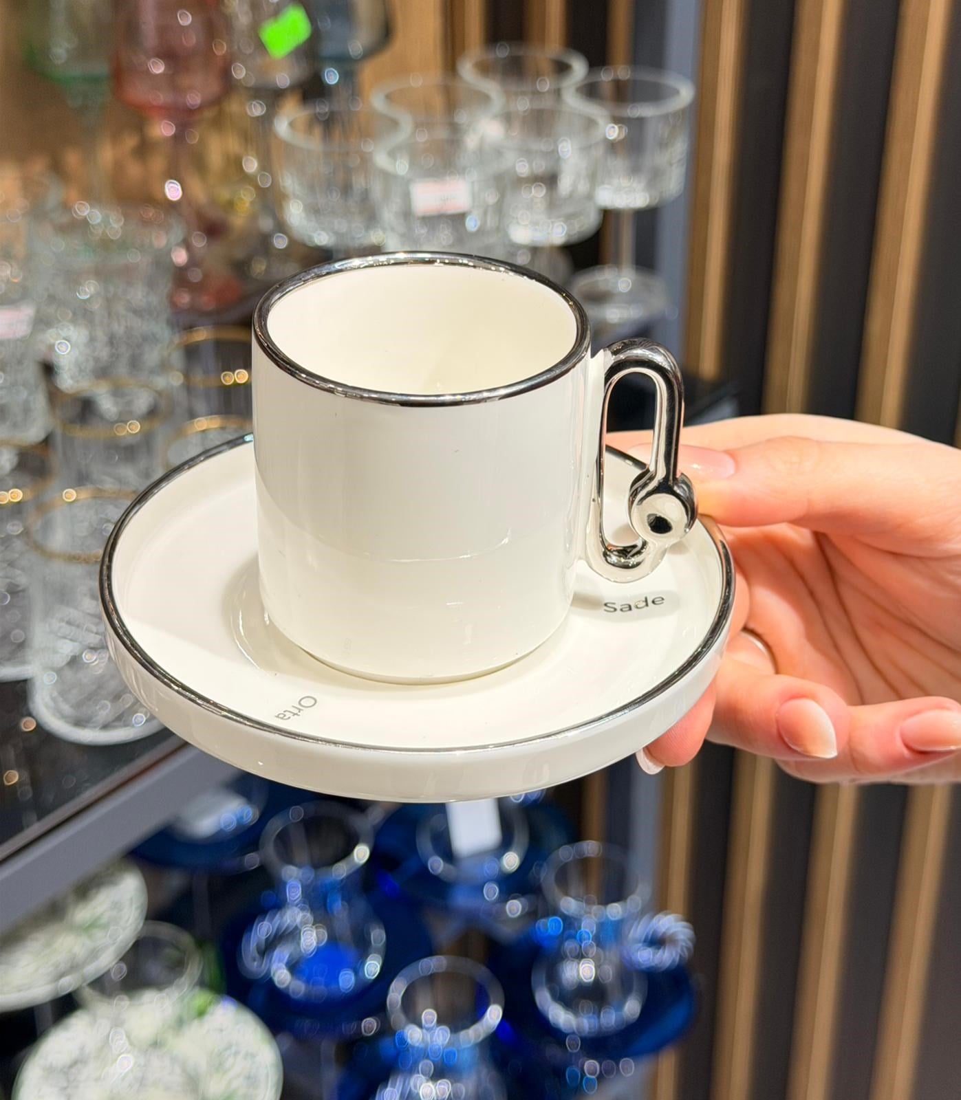 6lı Üç Vakte Kadar Porselen Kahve Fincanı - Silver