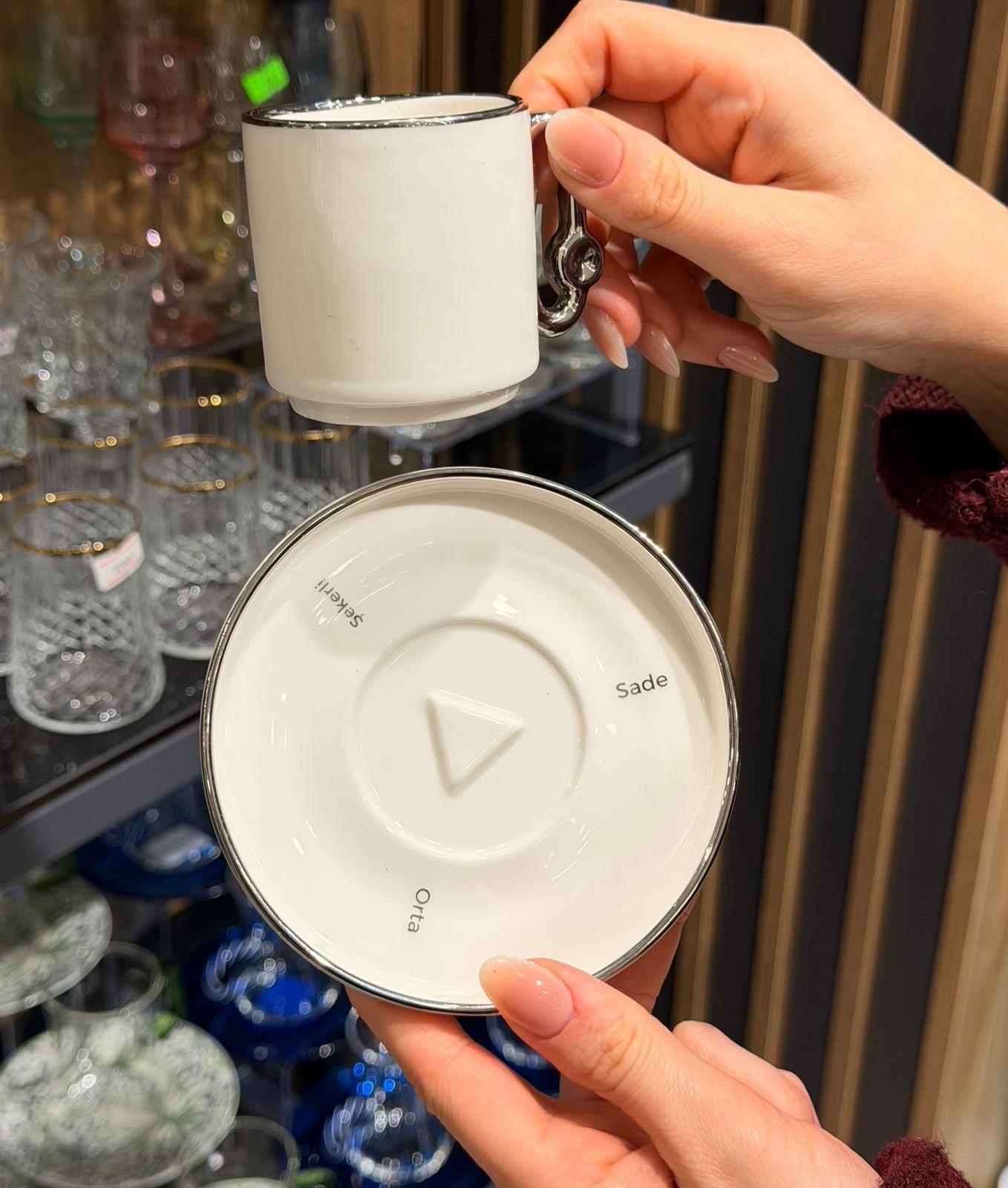 6lı Üç Vakte Kadar Porselen Kahve Fincanı - Silver