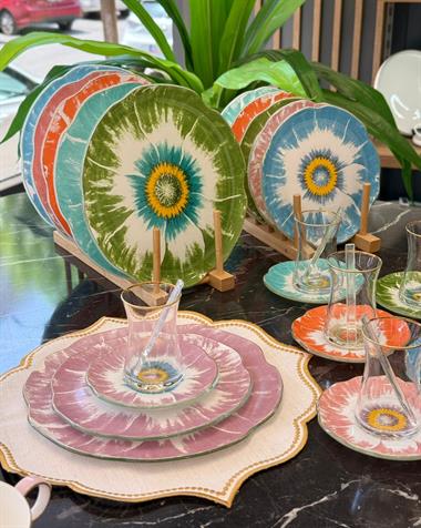  30 Parça Daisy Color Mix Servis Pasta Çay Takımı Gold