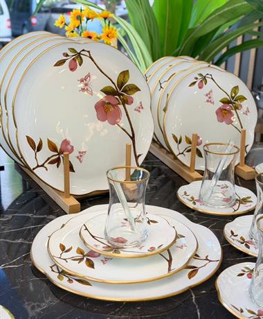  30 Parça Sakura Servis Pasta Çay Takımı Gold