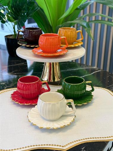  6lı Daisy Flora Kahve Fincanı Renkli