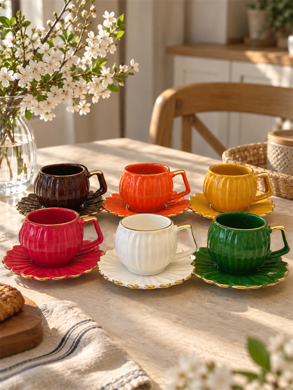  6lı Daisy Flora Kahve Fincanı Renkli