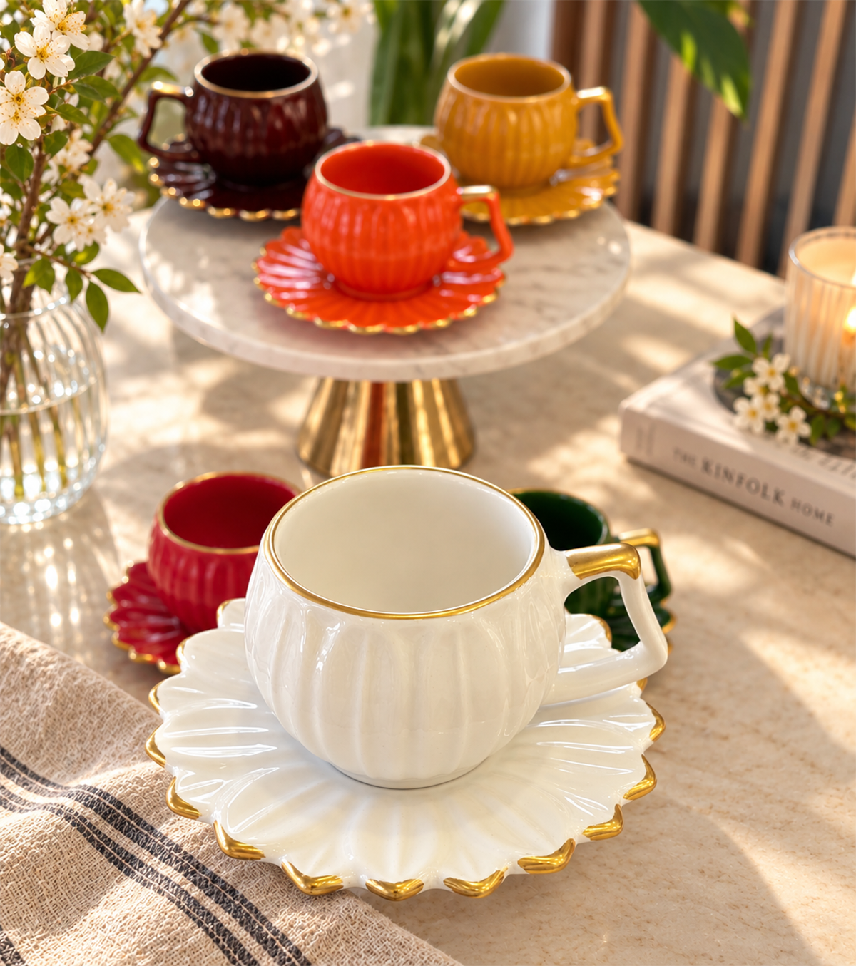  6lı Daisy Flora Kahve Fincanı Renkli