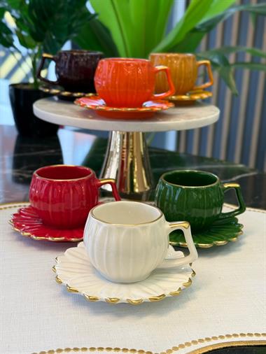  6lı Daisy Flora Kahve Fincanı Renkli